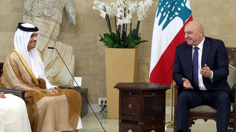 الرئيس عون استقبل رئيس الوزراء  القطري ودعا للضغط على إسرائيل ووقف اعتداءاتها
الشيخ محمد بن عبد الرحمن اعلن دعم لبنان والتوجه لوضع خطة متكاملة لحل أزمة الطاقة